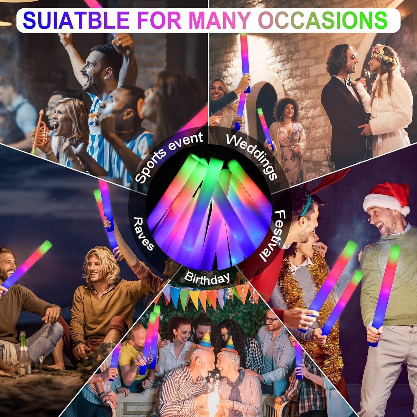 LifBetter Light Up Glow Sticks Bulk, LED Foam Sticks in The Dark with 3 Modes Flashing Led Foam Multicolor Batons Light up Party Favors for Birthdays, Weddings, Concerts, Festivals (68pcs)