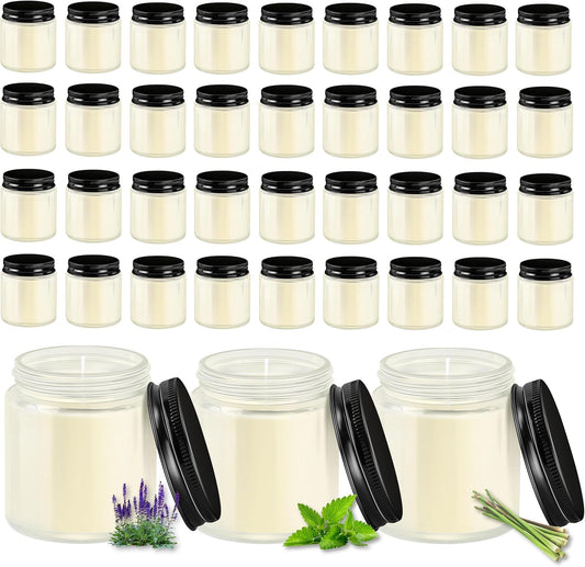 ACITHGL 36 Pcs 4oz Mini Mason Jar Candles Small Scented Candles Bulk Aromatherapy Ideal Souvenir Favors for Wedding Birthday Party (Sage, Mint, Citronella, Black)