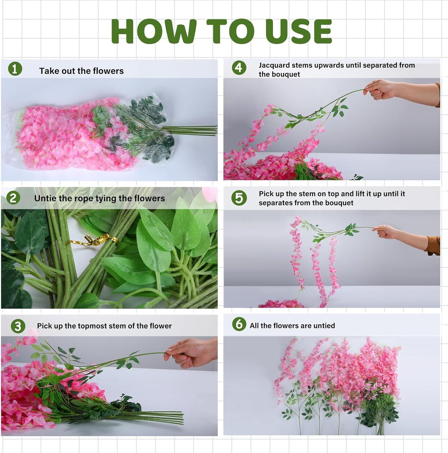 Wisteria Hanging Flowers,Fake Hanging Flowers Wisteria artificiales Garland for Home Wedding Arch Floral Party Garden Ceremony Outdoor Decor,3.6 feet Long(36,Pink)