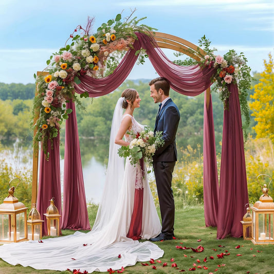 1 Panels Wedding Arch Draping Fabric Burgundy Sheer Backdrop Curtain Arch Drape for Wedding Ceremony Reception,Bridal Shower Party Decorations 28" X 19ft
