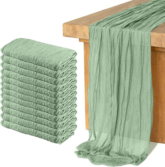 12 Pack Cheesecloth Table Runner, Runner Gauze Boho Wedding Decor Romantic Table Runner for Wedding Birthday Party(35" x 118") (Sage Green)