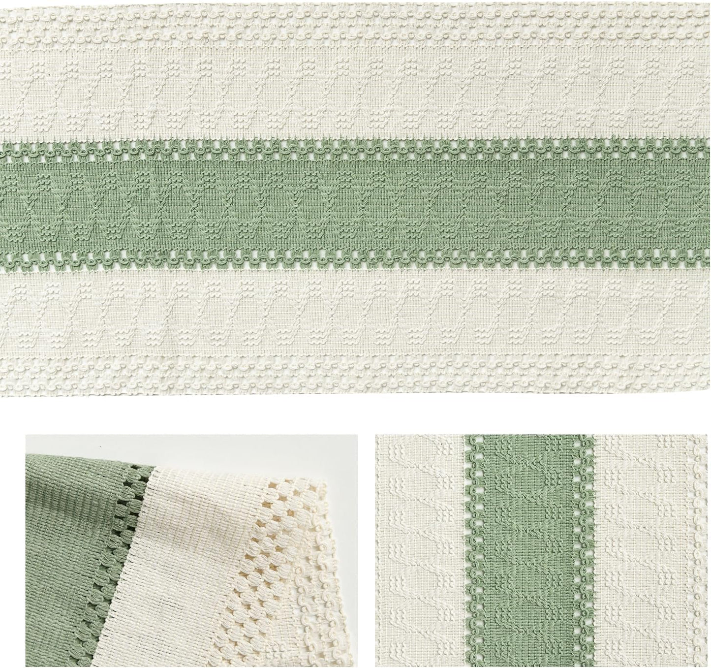 Artoid Mode Light Green Farmhouse Rustic Table Runner, Seasonal Holiday Hollow Kitchen Dining Table Decoration for Home Party Decor 12x120 Inch