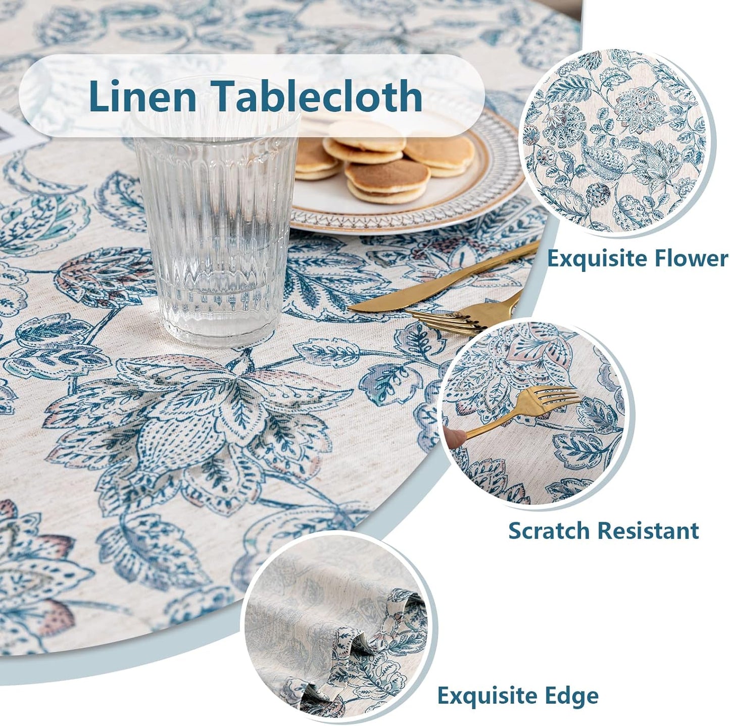 MYSKY HOME Waterproof Tablecloth Rectangle 60x84 Inch Rustic Burlap Tablecloth Spring Floral Linen Table Cover Farmhouse Decoration Rectangle/Oblong for Holiday, Dinner, Indoor and Outdoor Use, Blue