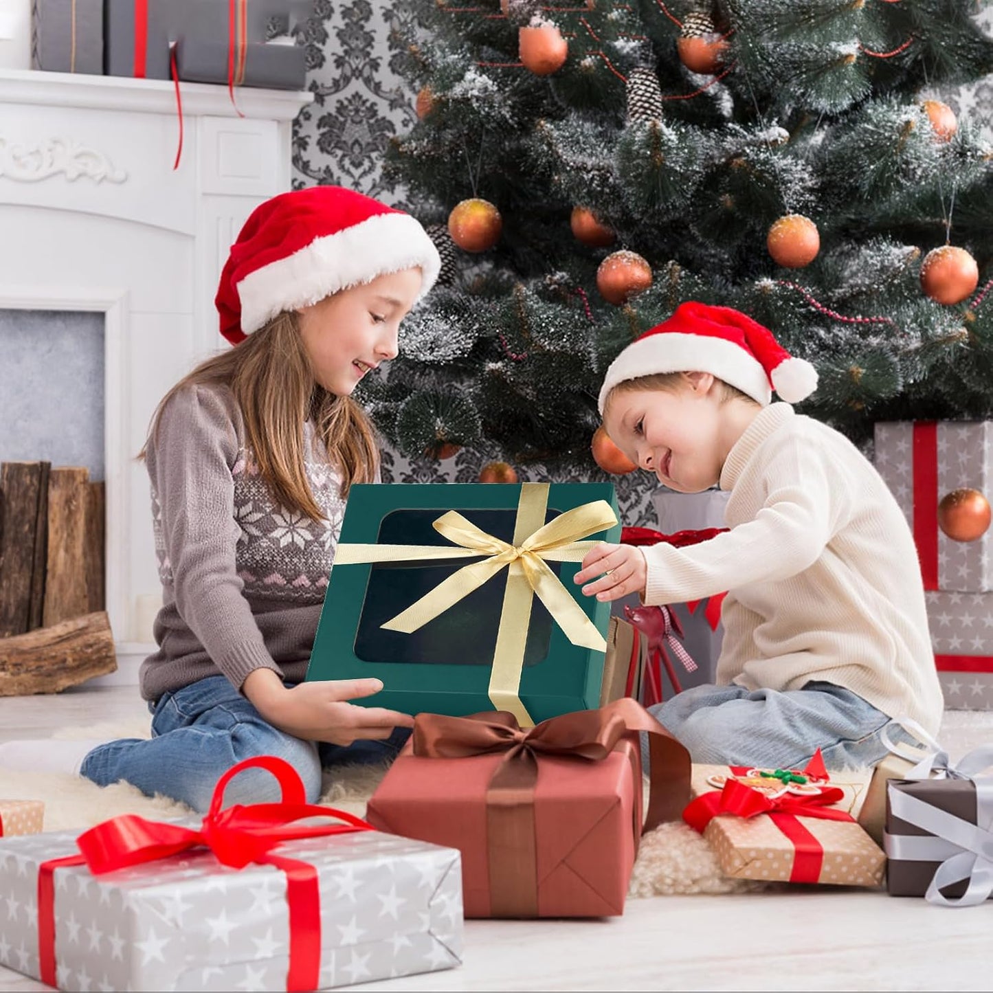 TIACABO Green Gift Box with Window,7.5"x7.5"x3.1" Bridesmaid Boxe for Gifts Giving,Birthday Gift Boxes with Magnetic,Closure Lid Gifts Boxes for Presents,Cute Box,Luxury for Gift Packaging