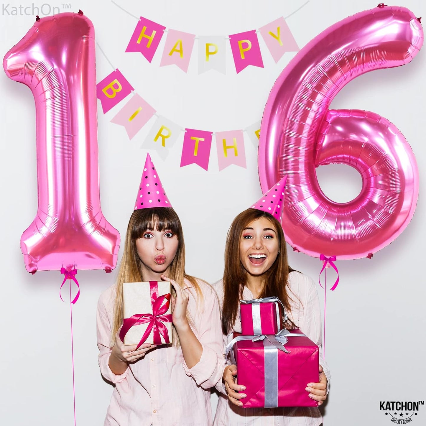 KatchOn, Hot Pink 16 Balloon Numbers - Huge, 40 Inch | Sweet 16 Decorations Hot Pink | Number 16 Balloons, Sweet 16 Party Decorations Pink | 16th Pink Party Decor, 16th Birthday Decorations