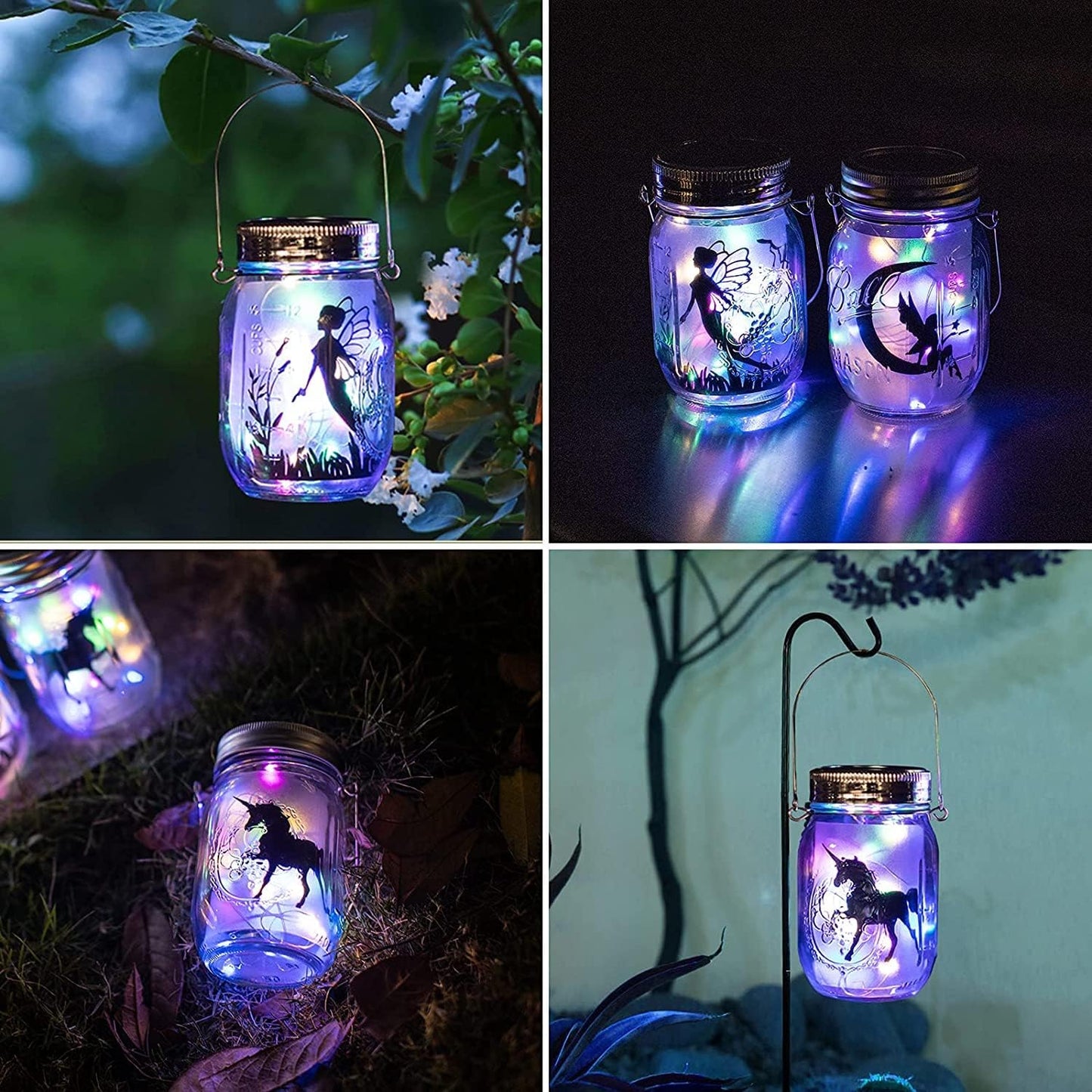 8 Pack Solar Outdoor Fairy Star Firefly Jar Lids Lights,Solar Fairy String Lids Lights（No Jars）,Waterproof Lantern Mason String Solar Lights with Hangers for Regular Mouth Jars