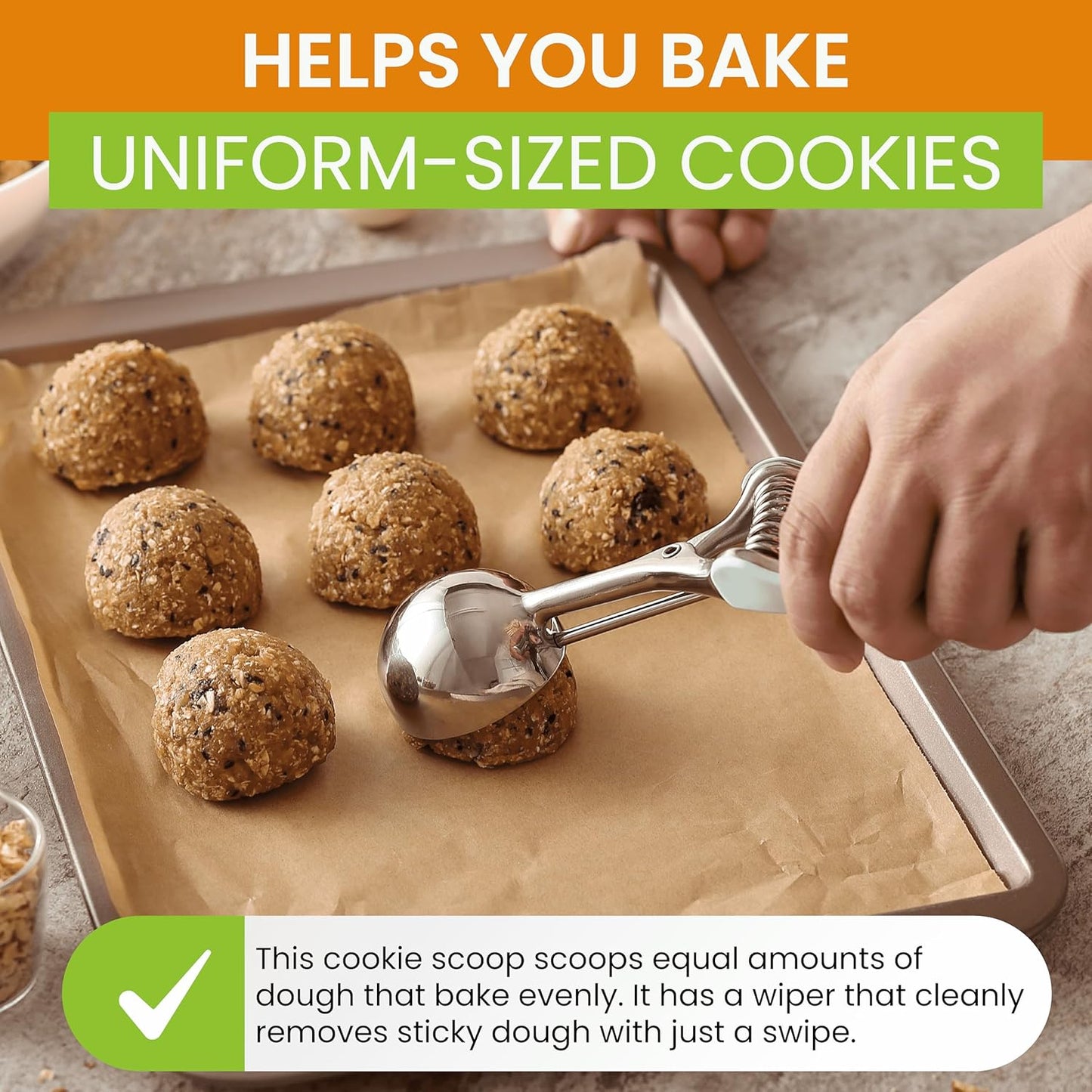 Spring Chef Medium #40 Stainless Steel Cookie Scoop for Baking, Multifunctional Kitchen Food Scooper with Trigger Release, 1.7 Tablespoon Melon Scooper - Dishwasher Safe Meatball Scoop - Mint