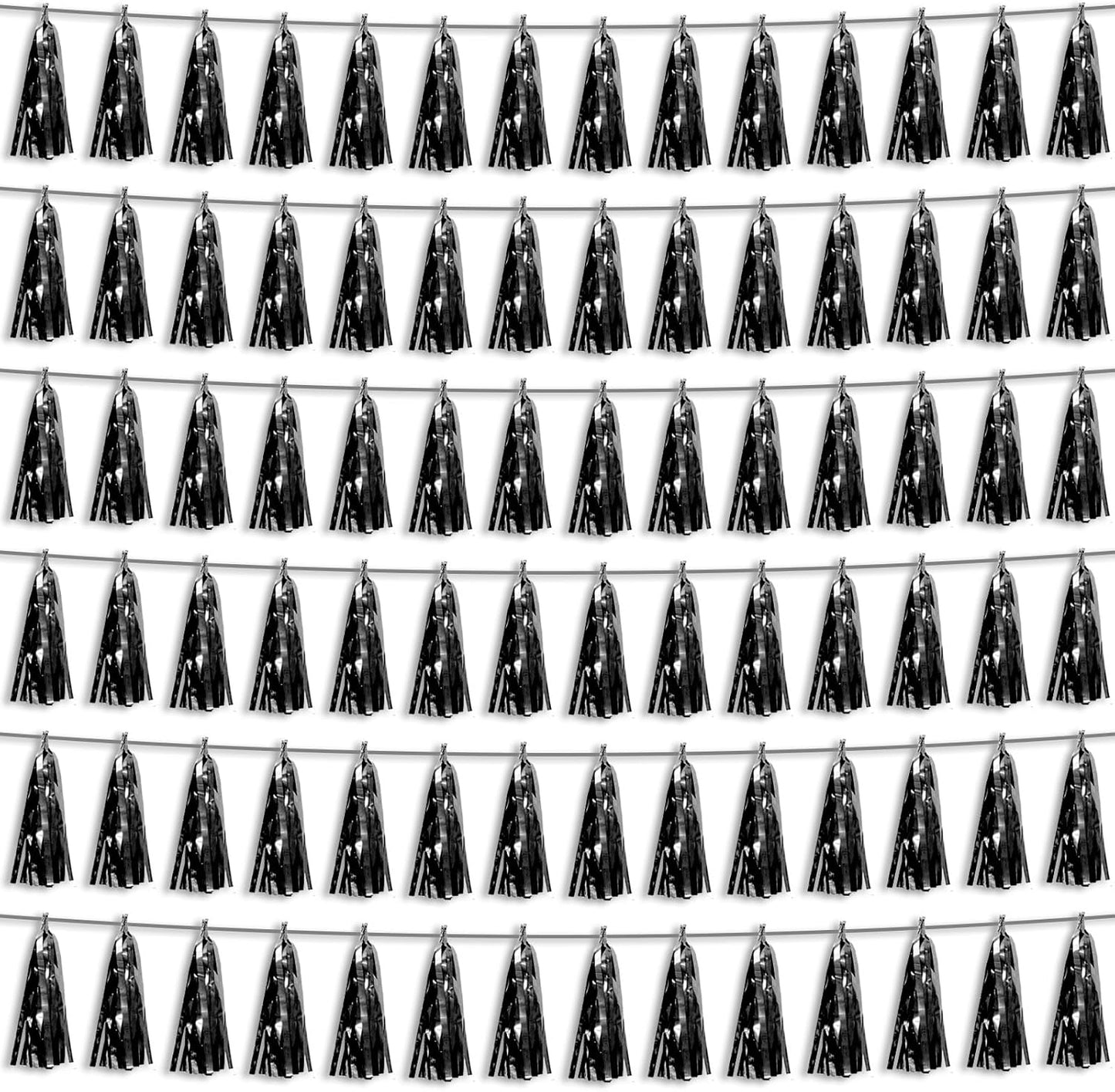 6P Black Foil Fringe Metallic Tassel Streamers Banner Tassel Garland for Parade Floats, Bachelorette, Wedding, Birthday, Graduation, Christmas, Bridal/Baby Shower Party Decorations