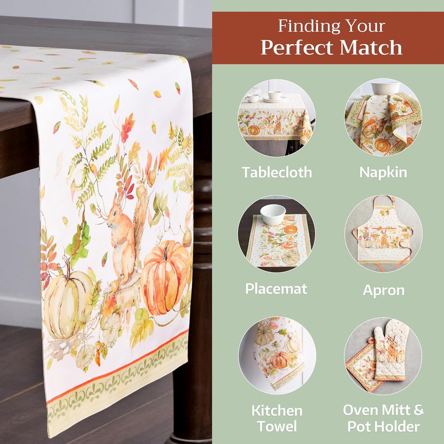 Maison d' Hermine Table Runner 100% Cotton Double Layer Table Runners 108 inches Long for Thanksgiving Christmas Decorations Home Kitchen Dining Party Wedding (Pumpkin Passion, 14.5" x 108")