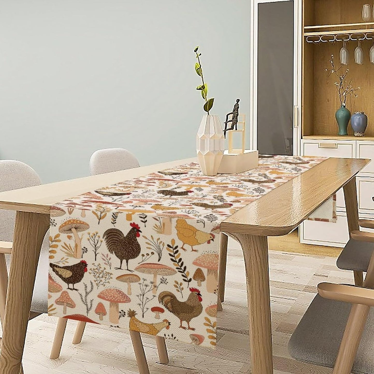 Mushroom Table Runner,Retro Natural Plant Famhouse Table Runner for Kitchen Dining Table Home Party Decoration 13x90 Inch