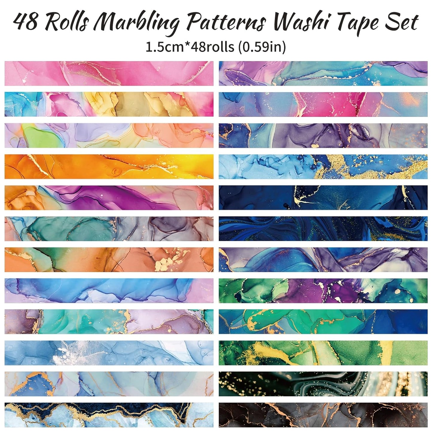 48 Rolls Washi Tape Set - Decorative Masking Tape Colored Marbling Patterns, Adhesive Artists Tapes for Journaling Supplies, DIY Crafts, Scrapbooking, Junk Journal Supplies, School Supplies