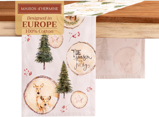 Maison d' Hermine Table Runner 100% Cotton Single Layer Table Runners 108 inches Long for Thanksgiving Christmas Decorations Home Kitchen Dining Party Wedding (Mountain Life, 14.5" x 108")