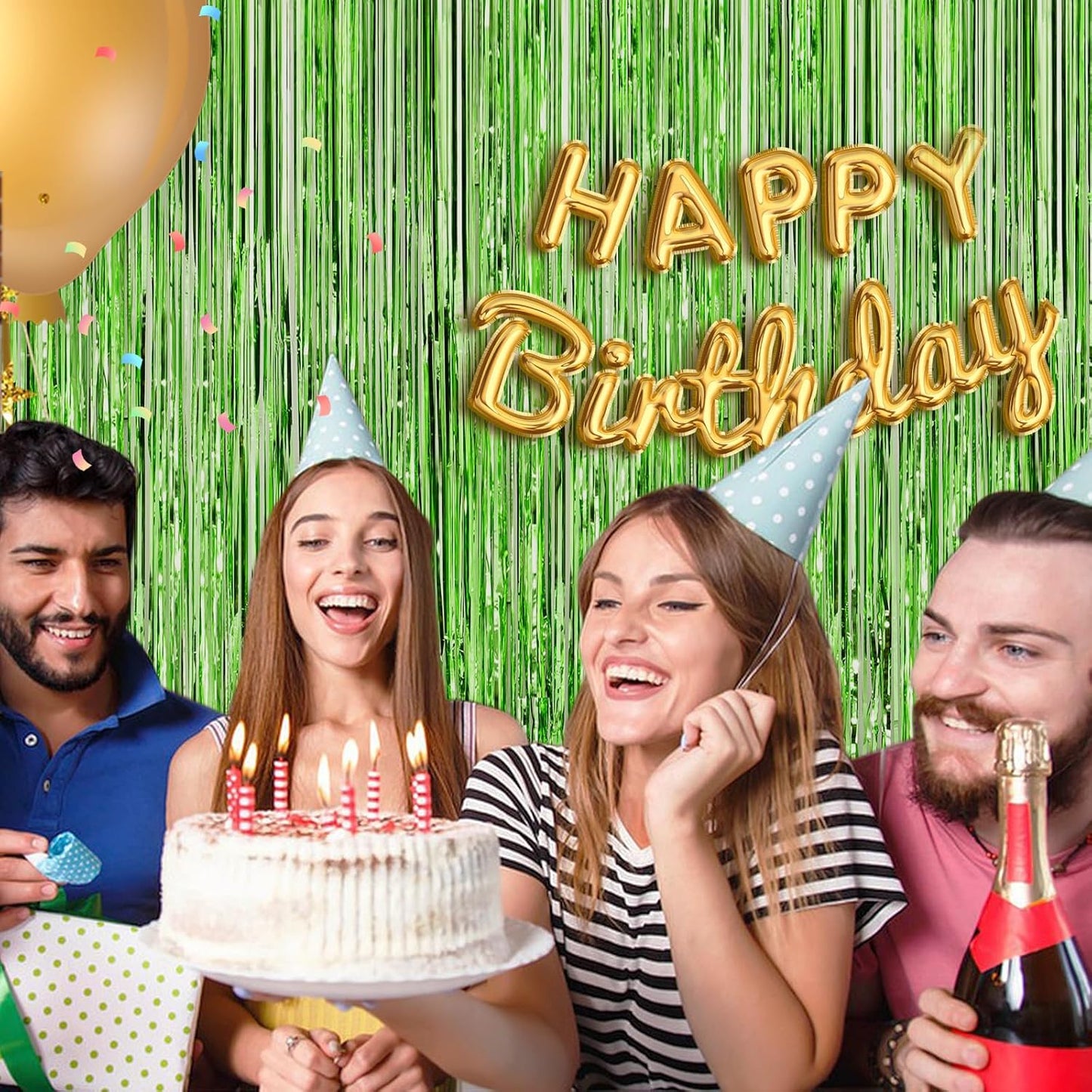 Grass Green Fringe Curtain Party Streamers 2Pack 3.3 x 8.3 Ft Foil Fringe Backdrop Curtains for Birthday Wedding Bridal Baby Shower Holiday Tinsel Streamers Green Party Decorations Door Streamer