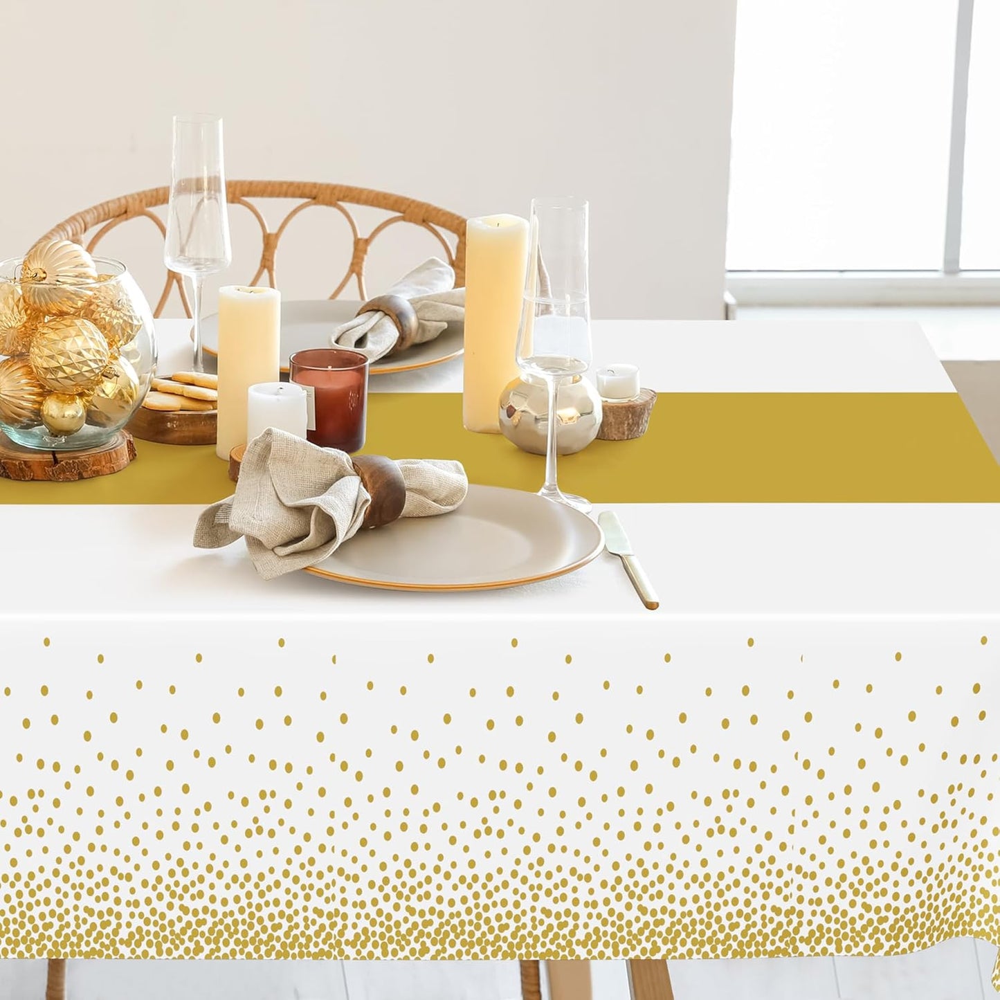 4Pack Disposable Plastic Table Cloths for Parties, 54" x 108" White and Gold Rectangle Table Covers, Waterproof Tablecloth for Rectangle Tables Suitable for New Years Eve Thanksgiving Wedding Supplies