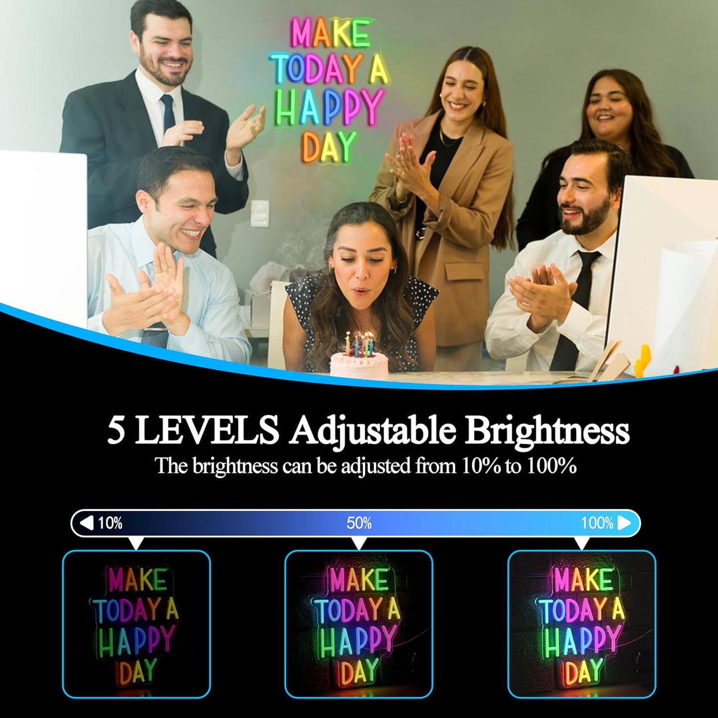 Make Today a Happy Day Neon Sign,Dimmable Positive Quote Neon Light Inspirational Letter LED Light for Wedding School Office(11.81 * 14.57In)