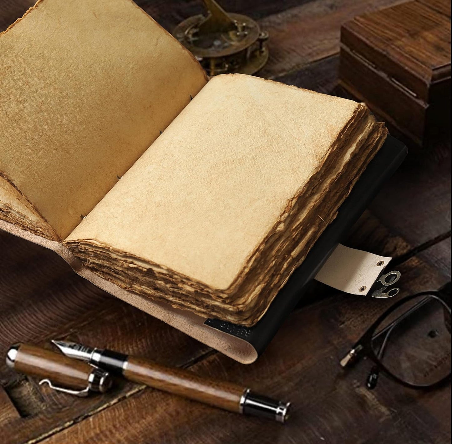 cuero 3 Moon Blue Lapiz Embossed Vintage Leather Journal for Men & Women - 140 Pages, Antique Handmade Deckle Edge Vintage Paper, Leather Journal Writing Notebook Dairy Gift (7 inch by 10 inch, Black)