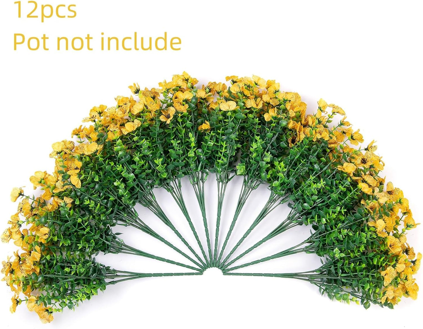 HyeFlora Artificial Fall Flowers Faux Mums for Outdoor Indoor Garden Home Decoration, Faux Flower Daisy with Eucalyptus Leaves Fake Plants Greenery Boxwood Porch Patio, 12 Bundles (Yellow)