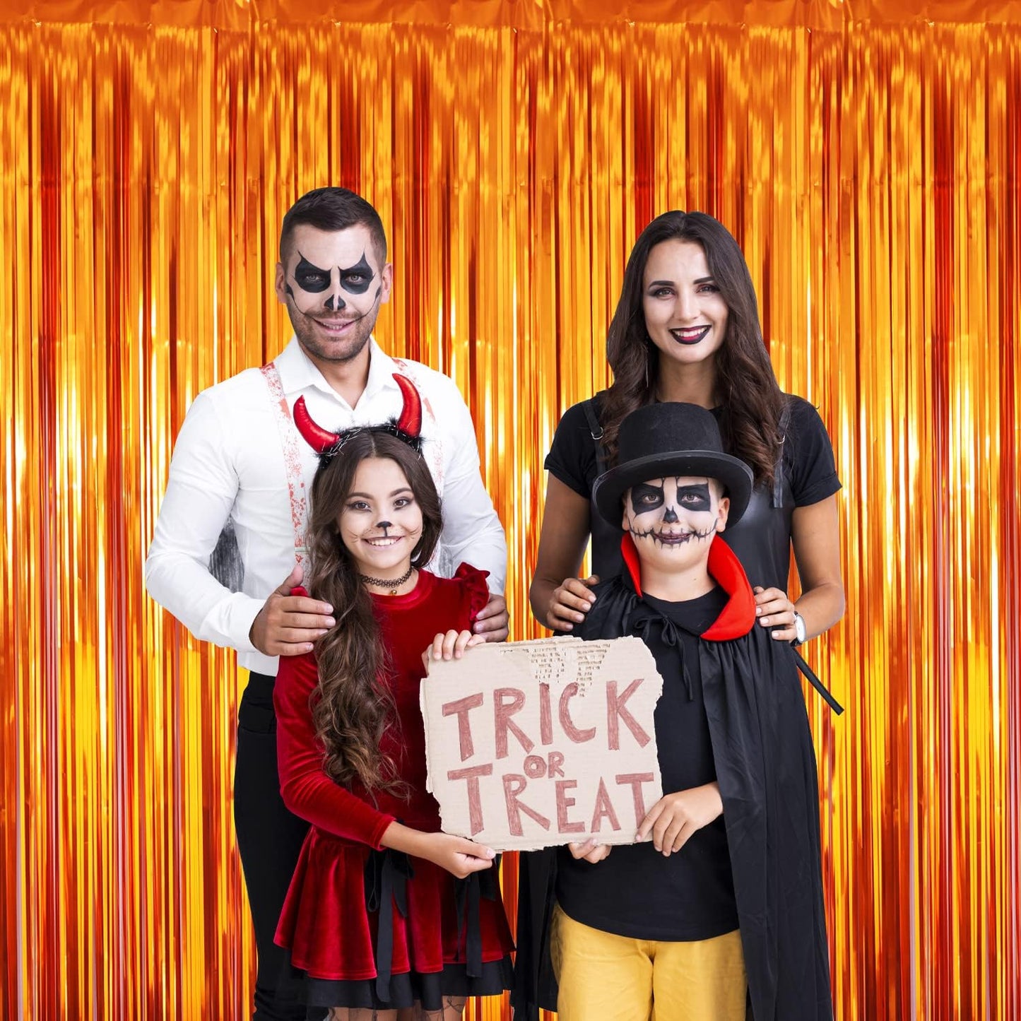 GOER 3.2 ft x 8.2 ft Metallic Tinsel Foil Fringe Curtains Party Photo Backdrop Party Streamers for Birthday,Graduation,New Year Eve Decorations Wedding Decor (Orange,1 Pack)