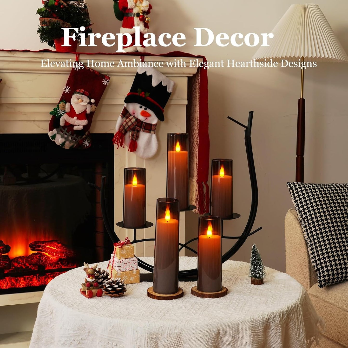 Amagic Grey Flameless Candles with Remote, Flickering Battery Operated Candles with Timer, Acrylic LED Fake Candle for Halloween Home Decor, 3D Wick, D2.2 xH5 5" 6" 7" 8", Set of 5