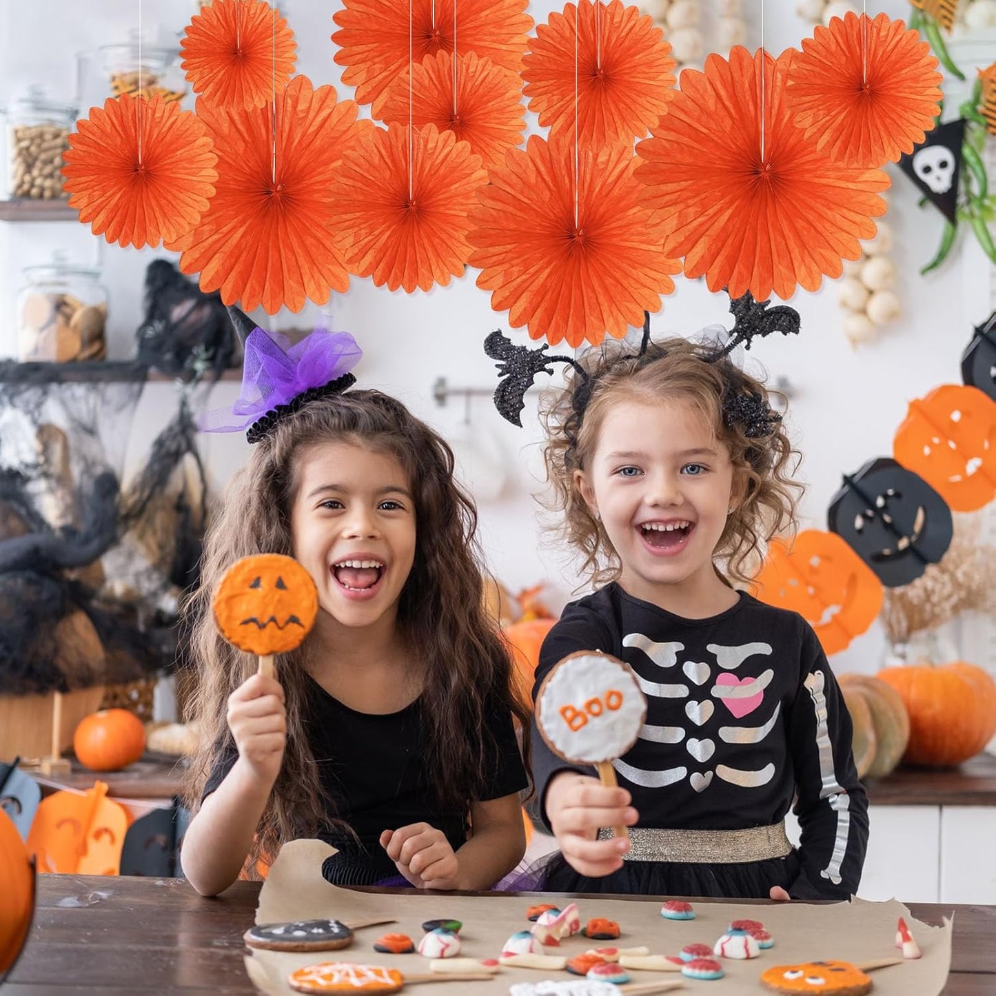 20 Pcs Orange Hanging Paper Fan, Hanging Honeycomb Round Paper Fans for Weddings, Birthdays, Christmas, Baby Showers, Classroom, Events Ceiling Party Supplies Decorations