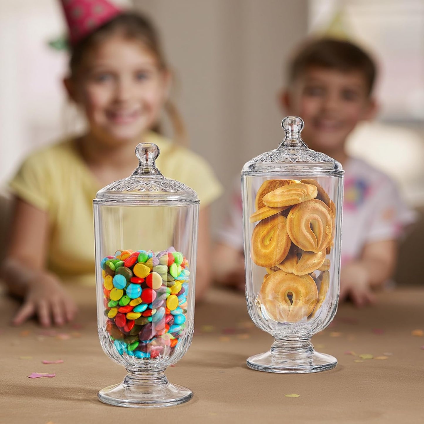 2 Pack 24oz Clear Glass Candy Jars with Lids Glass Decorative Storage Jar for Candy Buffet, Wedding Favors, Baby Shower, Party Decor, DIY Crafts