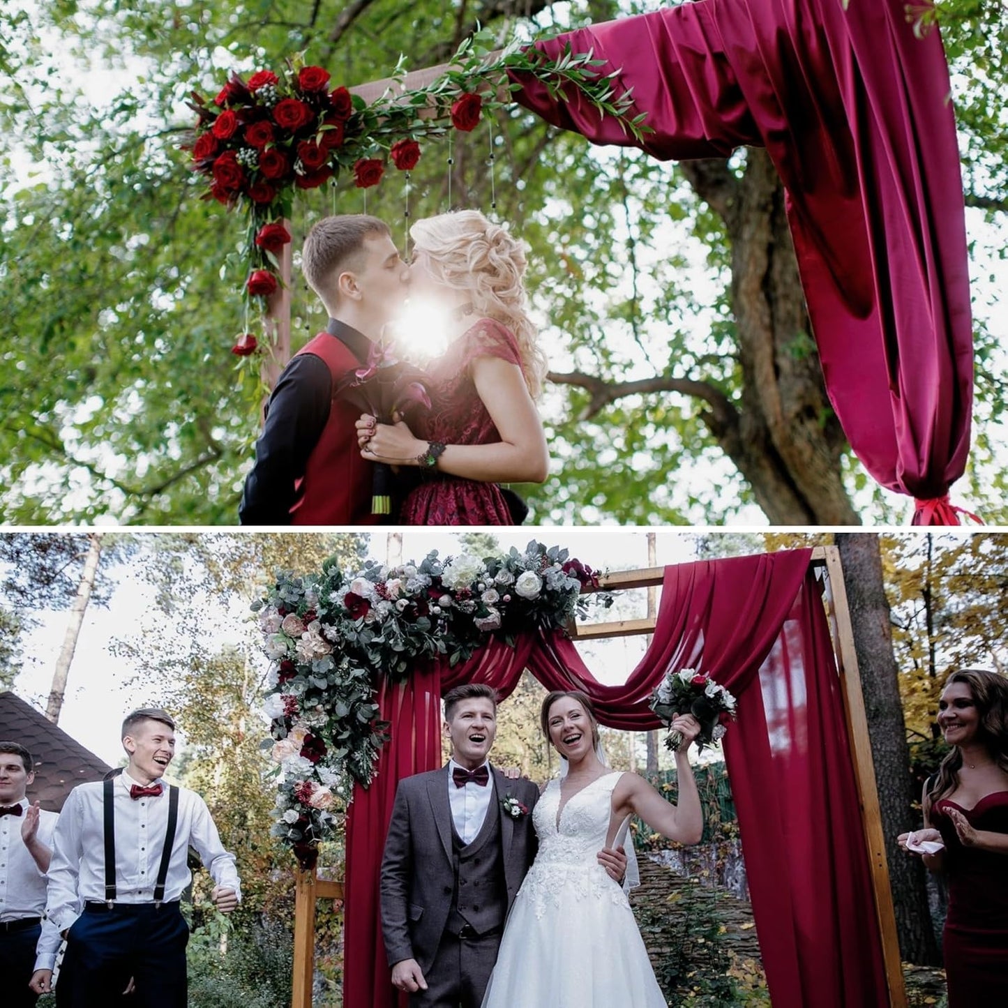 4 Panels Wedding Arch Draping Fabric 28" x 20Ft Chiffon Wedding Arch Drapes Chiffon Fabric Drape Sheer Backdrop Curtain for Nuptials Party Ceremony Birthday Reception Backdrop Ceiling Décor(Burgundy)