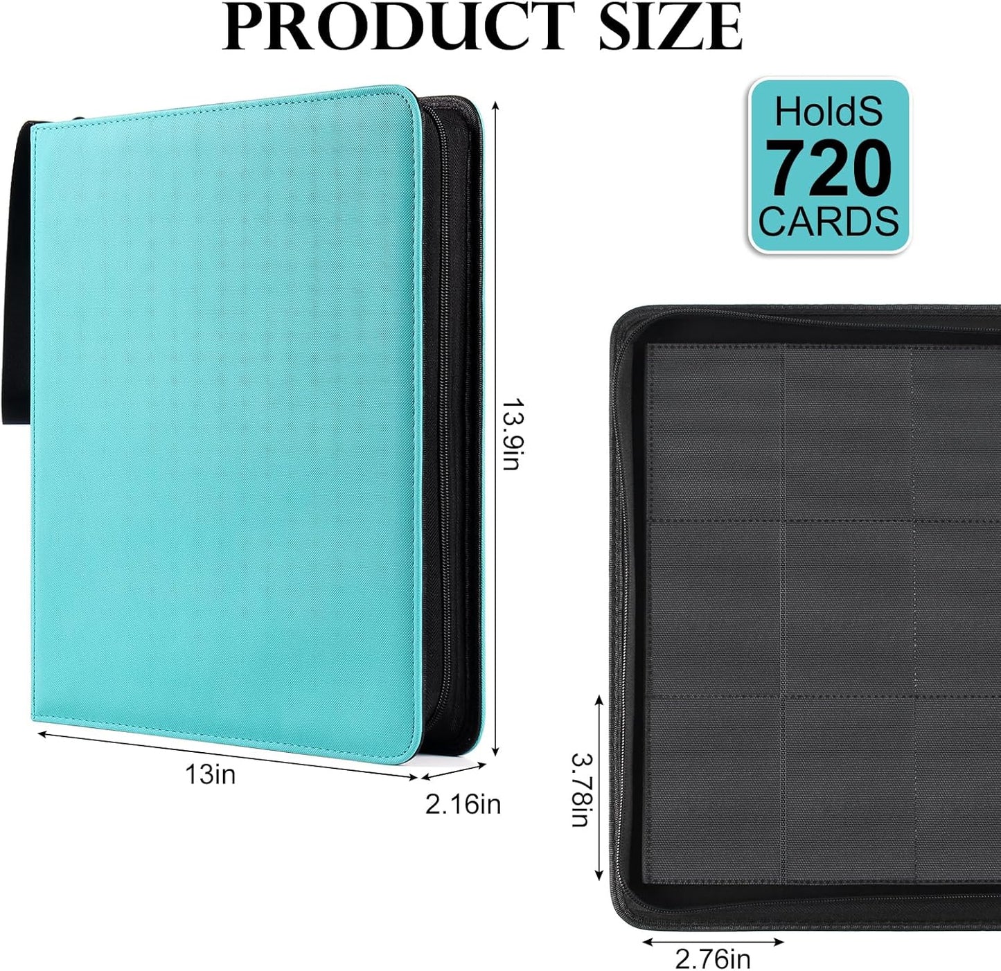 GEAoffice 12 Pocket Card Binder Side Loading Holds 720 Cards, Ringless Trading Card Collection Binder Album Folder for MTG, TCG, Game & Sports Cards, Non-PVC, Turquoise