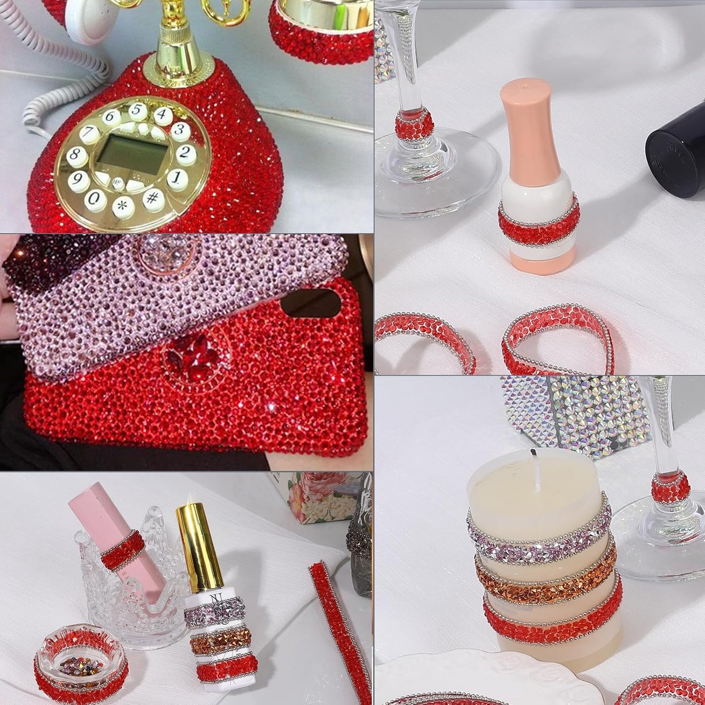 Rhinestone Ribbon 3 Yards Self Adhesive Rhinestone Strips Diamond Ribbon Sticker Crystal Roll Glitter Bling Rhinestones Tape for Crafting DIY Art Decoration (Red,0.4 Inch)