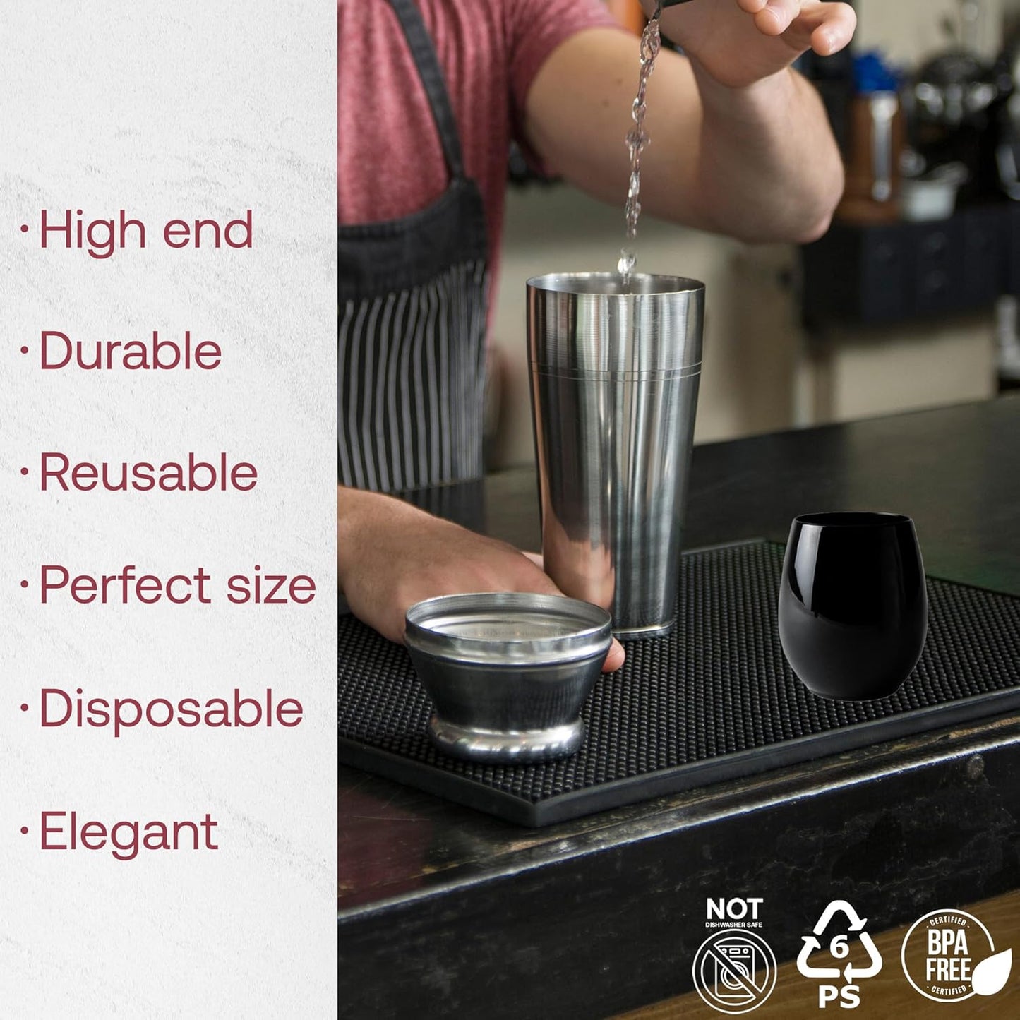 Smarty Had A Party 12 oz Black Disposable Stemless Wine Glasses (64) – Fancy Plastic Cups for Parties & Weddings – Outdoor Cocktail Glasses; Cocktail Glasses Disposable Classy; Unbreakable Glasses