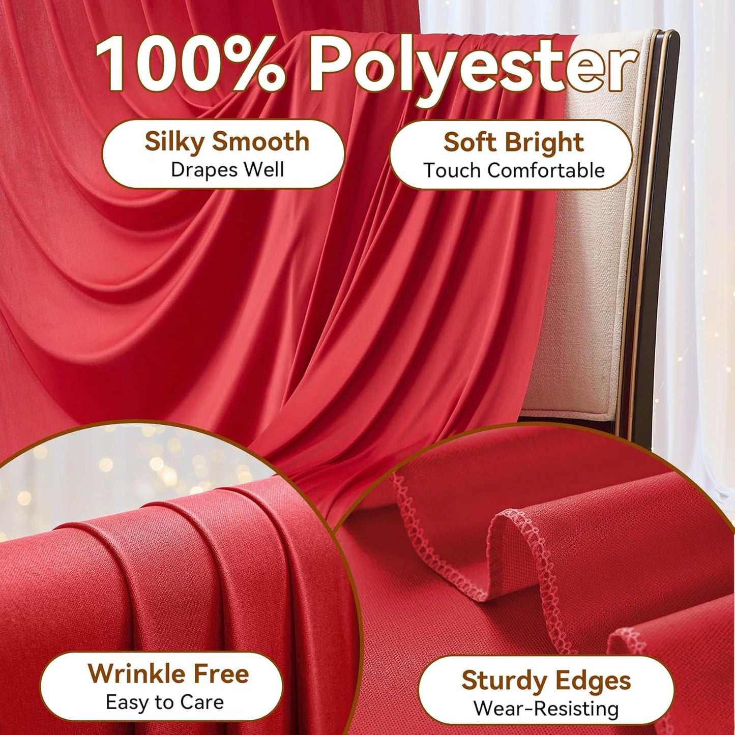 20ft x 15ft Red Wrinkle Free Backdrop Curtains for Parties,Silky Polyester Fabric Wedding Ceiling Drapes, 4 Panels 15ft Photo Back Drop Drapes for Baby Shower Photography Stage Background Cloth
