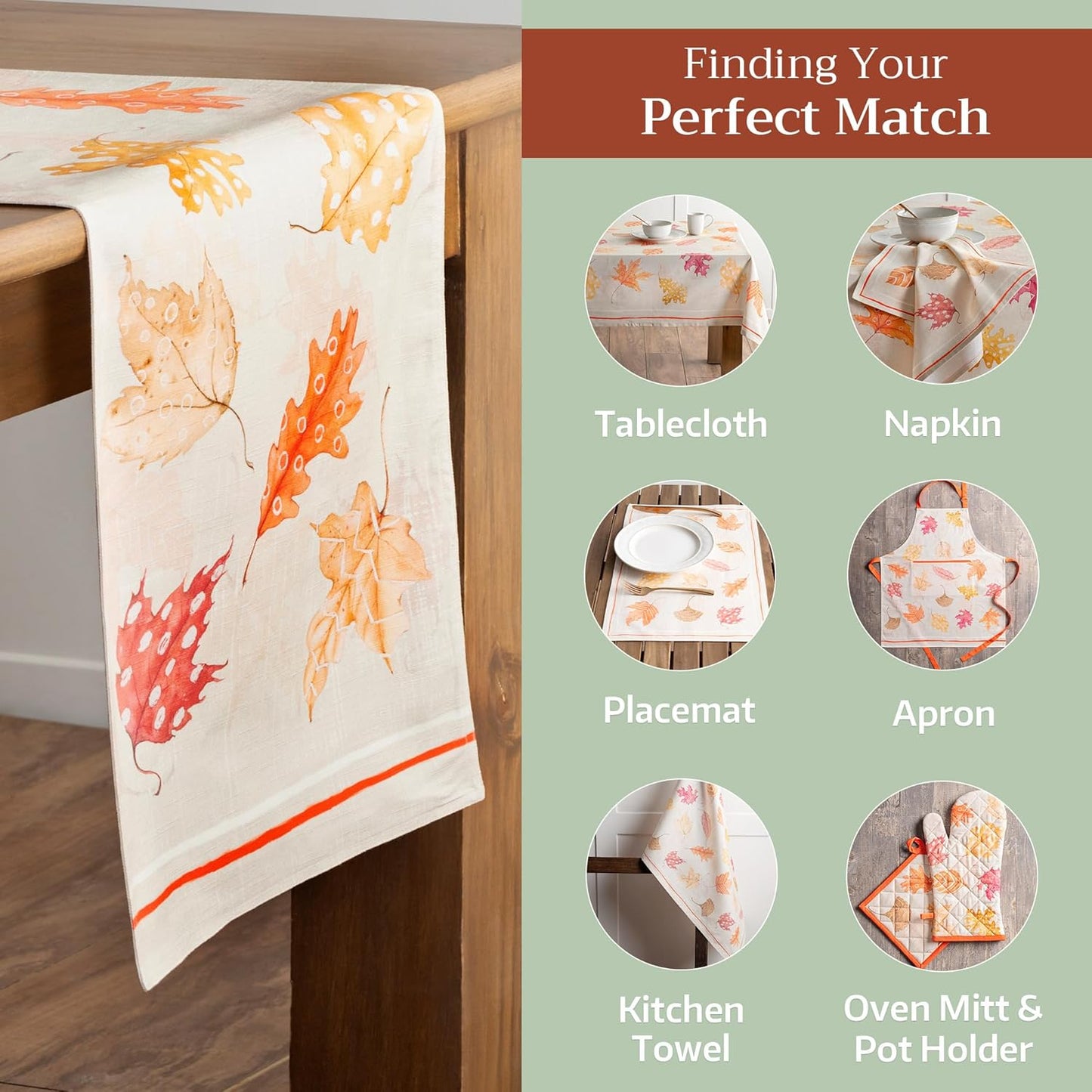 Maison d' Hermine Table Runner 100% Cotton Double Layer Table Runners 72 inches Long for Thanksgiving Christmas Decorations Home Kitchen Dining Party Wedding (Colours of Autumn, 14.5" x 72")