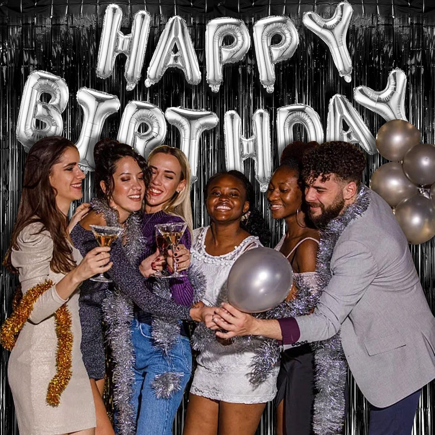 5 Pack Black Party Streamers Backdrop Tinsel Foil Fringe Curtains Halloween & Birthday Party Decorations