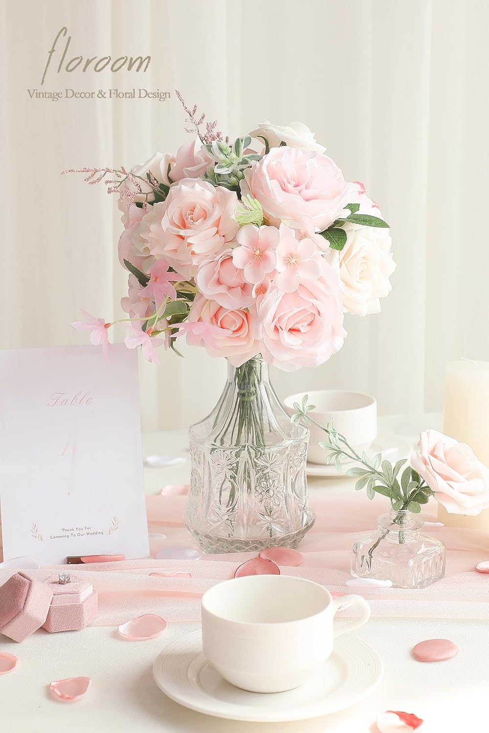 Floroom Cream Blush Artificial Flowers Fake Roses Peonies and Greenery Combo Box Set for DIY Pink Wedding Bouquets Bridal Shower Centerpieces Floral Arrangements Party Tables Home Decorations