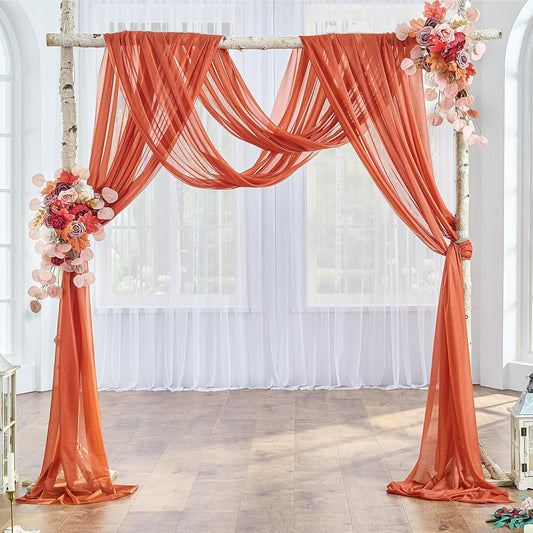 Arch Drapes for Wedding Arch Draping Fabric Terracotta Sheer Backdrop Curtain for Ceremony Bridal Party Decor 19Ft Length x 28" Width 2 Panel