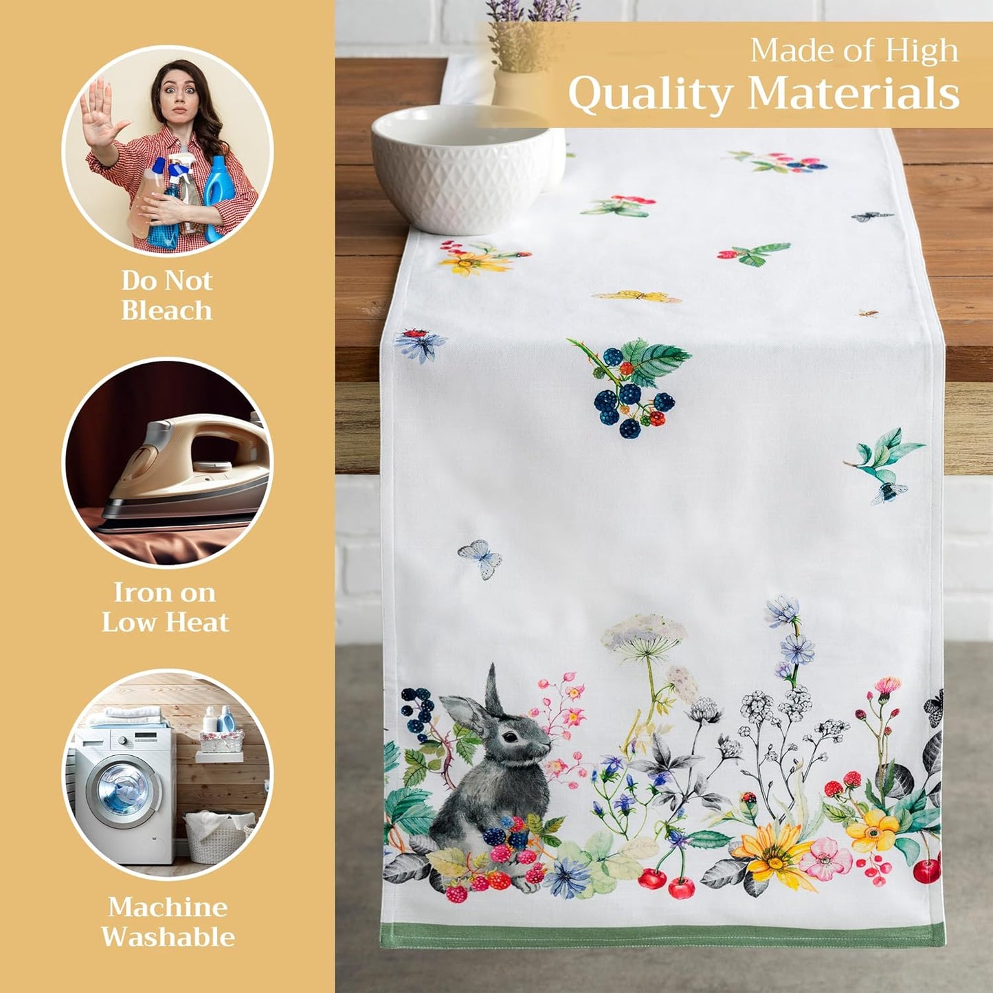 Maison d' Hermine Table Runner 100% Cotton Double Layer Table Runners 72 inches Long Decorative for Home Kitchen Dining Party Baby Shower Wedding Bridal Shower Spring Summer (Printemps, 14.50" x 72")