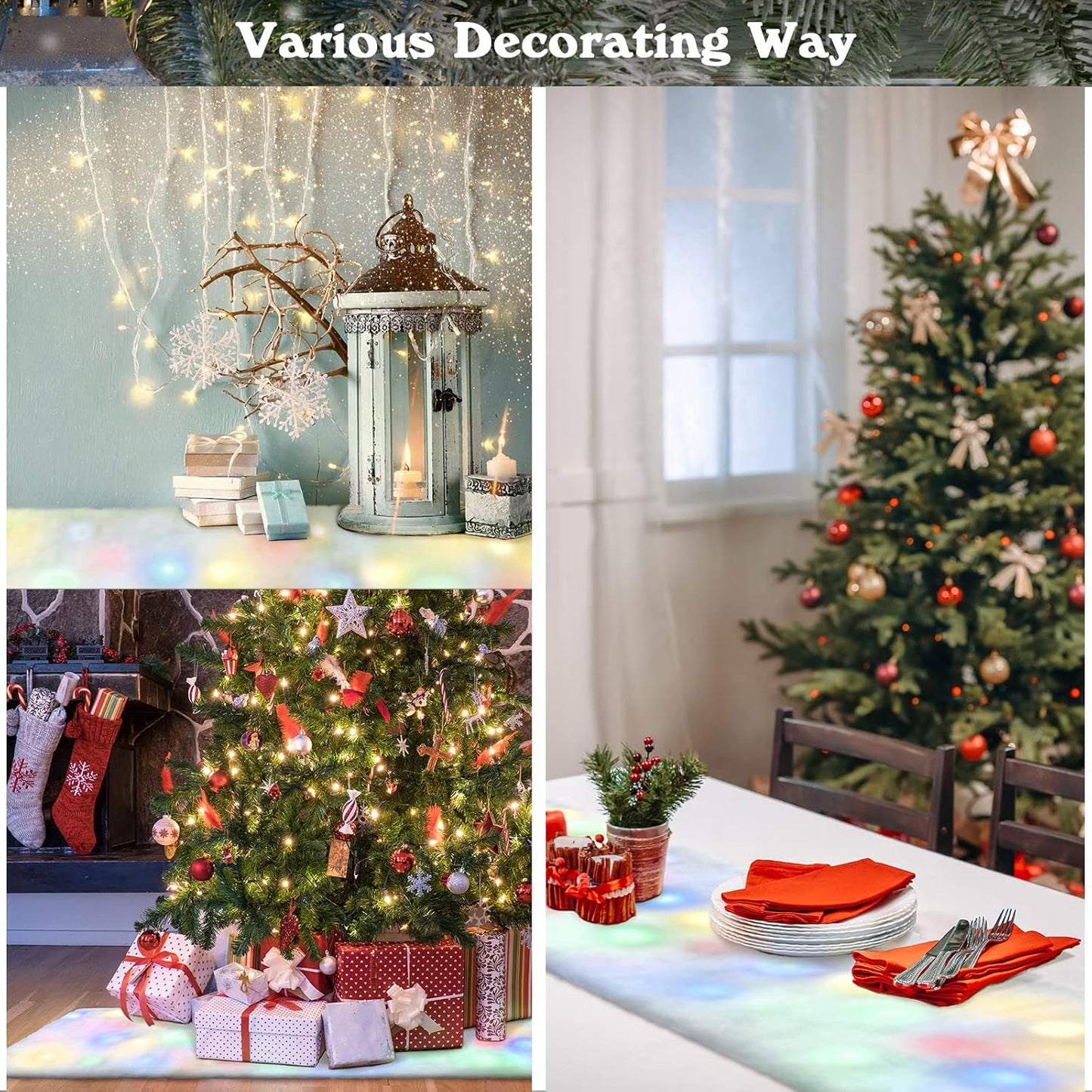 Jetec LED Christmas Fake Snow Blanket with Lights Artificial Snow Blanket with 2 Pcs LED Lights Lighted Snowflake Table Runner for Christmas Tree Village Display Winter Party Decor(15.75''x 49.21'')