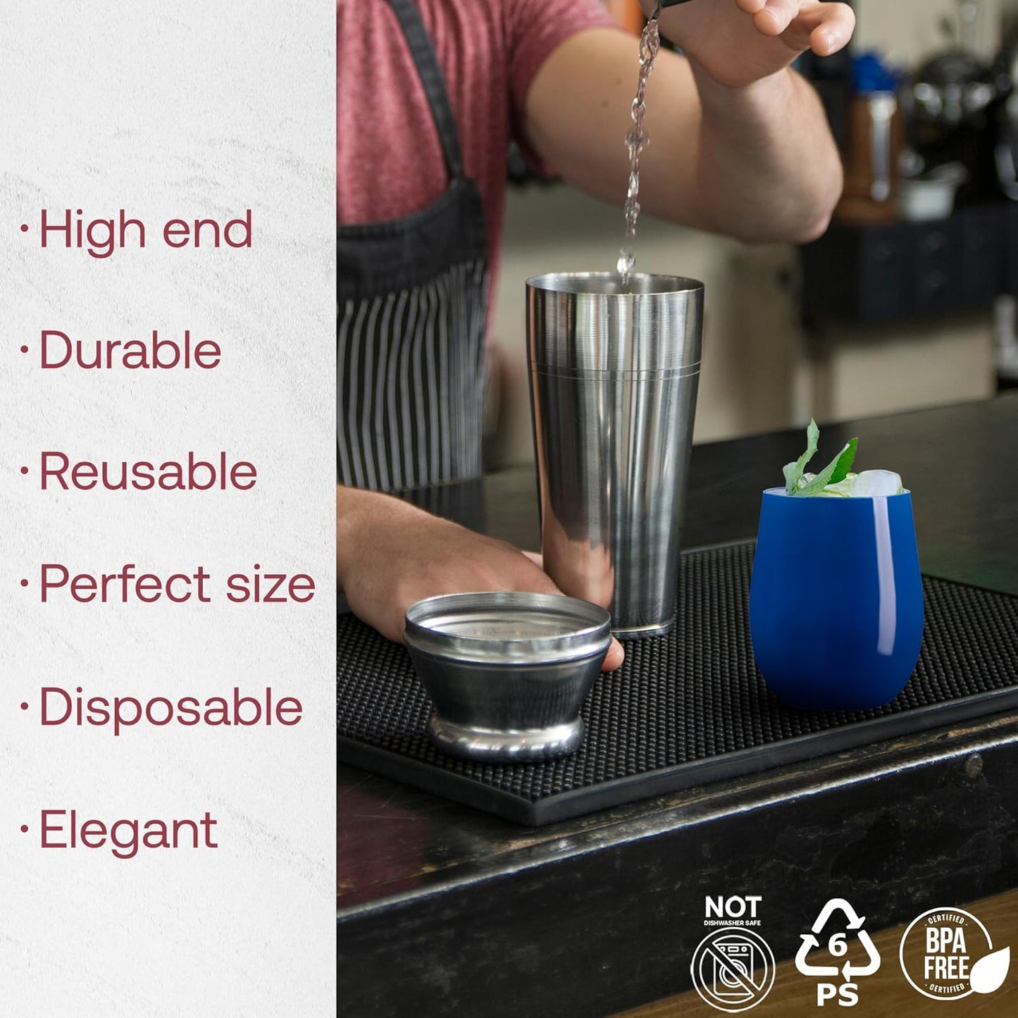 Smarty Had A Party 64 Glasses 12 oz. Solid Navy Elegant Stemless Plastic Wine Glasses, Disposable Drinkware, Plastic Wine Glasses for Parties