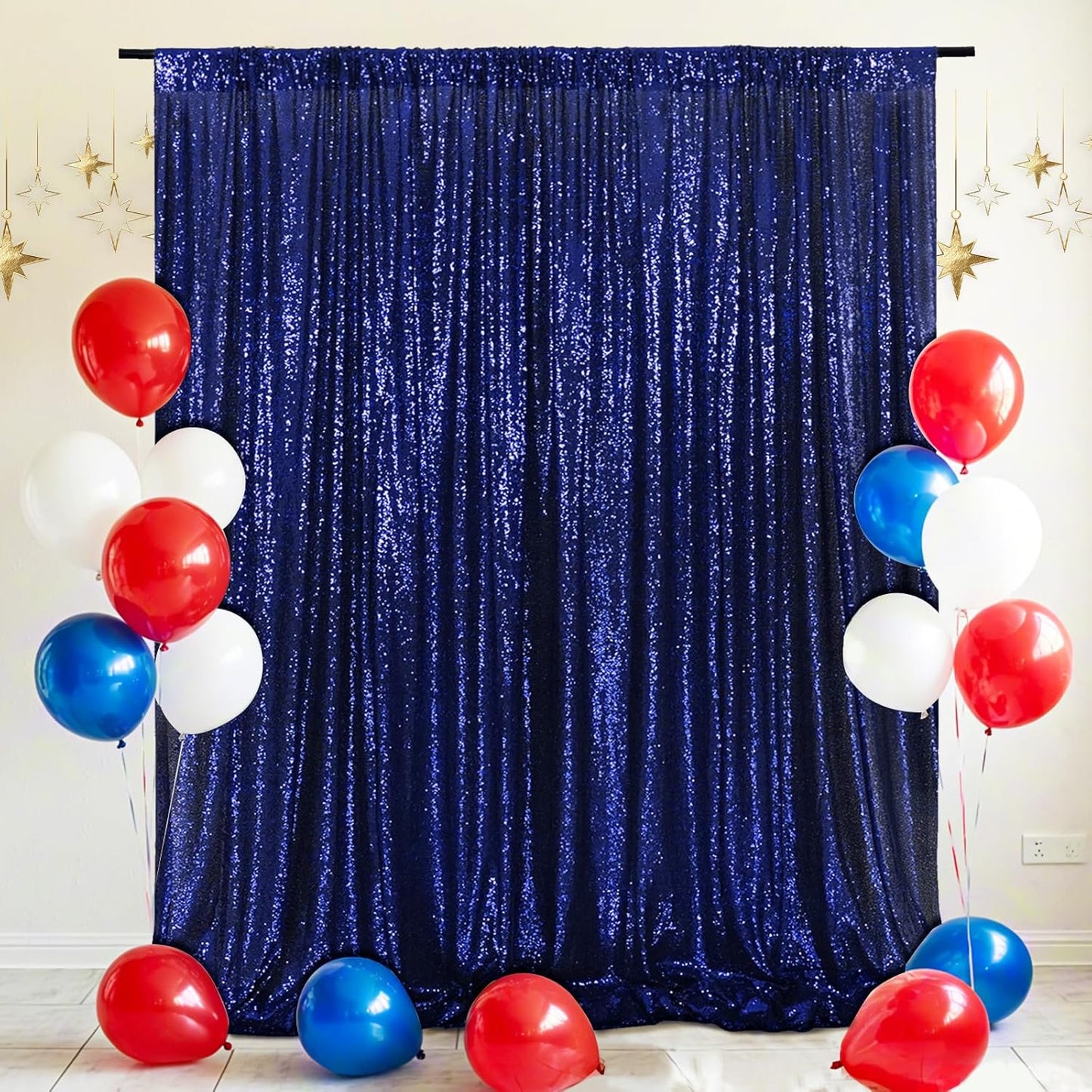 Eternal Beauty Navy Blue Sequin Backdrop, 10x10 Ft Glitter Background Curtains for Shimmer Photography Party Wedding Birthday Independence Day Back Drop Decor