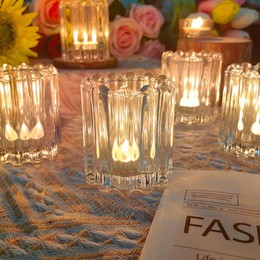 GOLDEAL 6Pcs Clear Glass Votive Candle Holders Tealight Holders Decorative, Tea Candle Holders Bulk,Candlestick for Wedding, Party,Dinner, Home Table Decor.