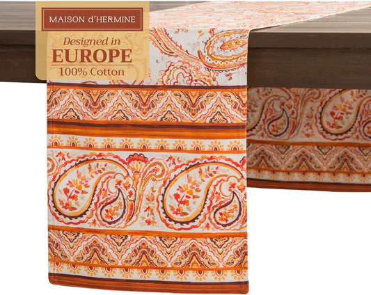 Maison d' Hermine Table Runner 100% Cotton Double Layer Table Runners 72 inches Long for Thanksgiving Christmas Decorations Home Kitchen Dining Party Wedding (Palatial Paisley, 14.5" x 72")