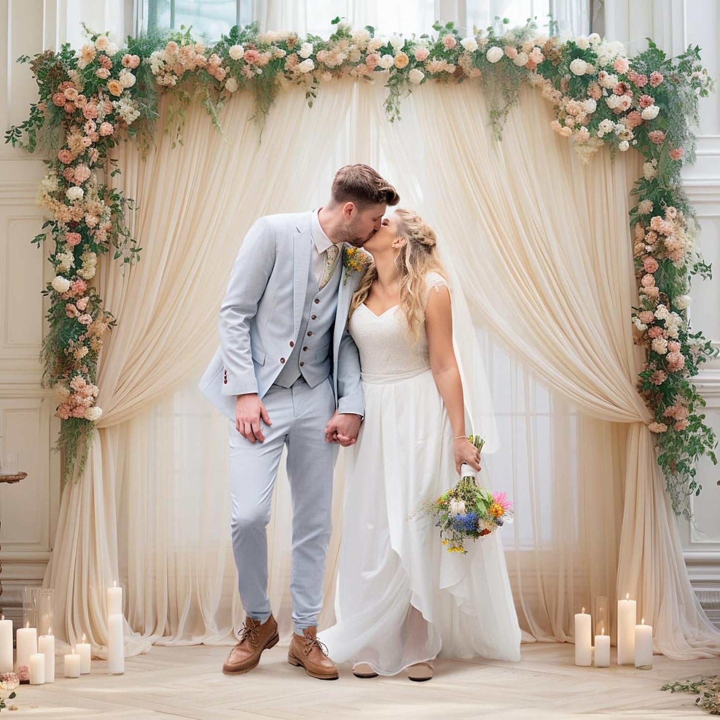 10x10ft Champagne Tulle Backdrop Curtain for Parites, Sheer Backdrop Curtains for Wedding Baby Shower Birthday Party Photo Shoot Decorations