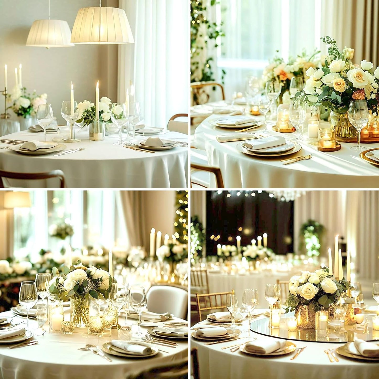 Round Tablecloth 2 Pack 108 Inch Ivory Tablecloths Washable Decorative Linen Polyester Table Clothes Cover for Dining Table Banquets Buffet Parties and Wedding