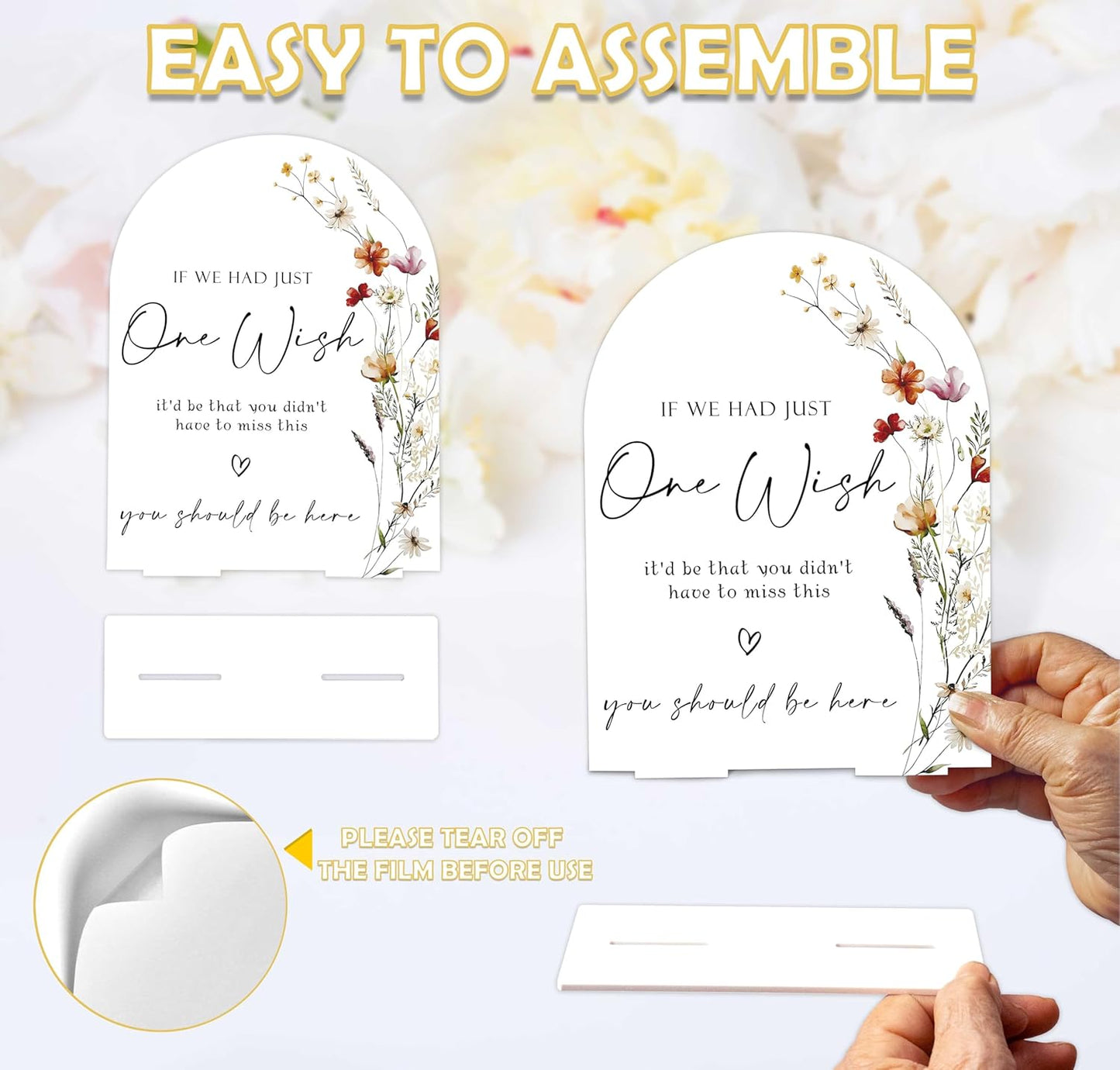 Boho Floral Wedding Memorial Sign, 6 x 8 Inch White Arch Acrylic Wedding Sign with Holder, Wedding Decoration, Wedding Supplies