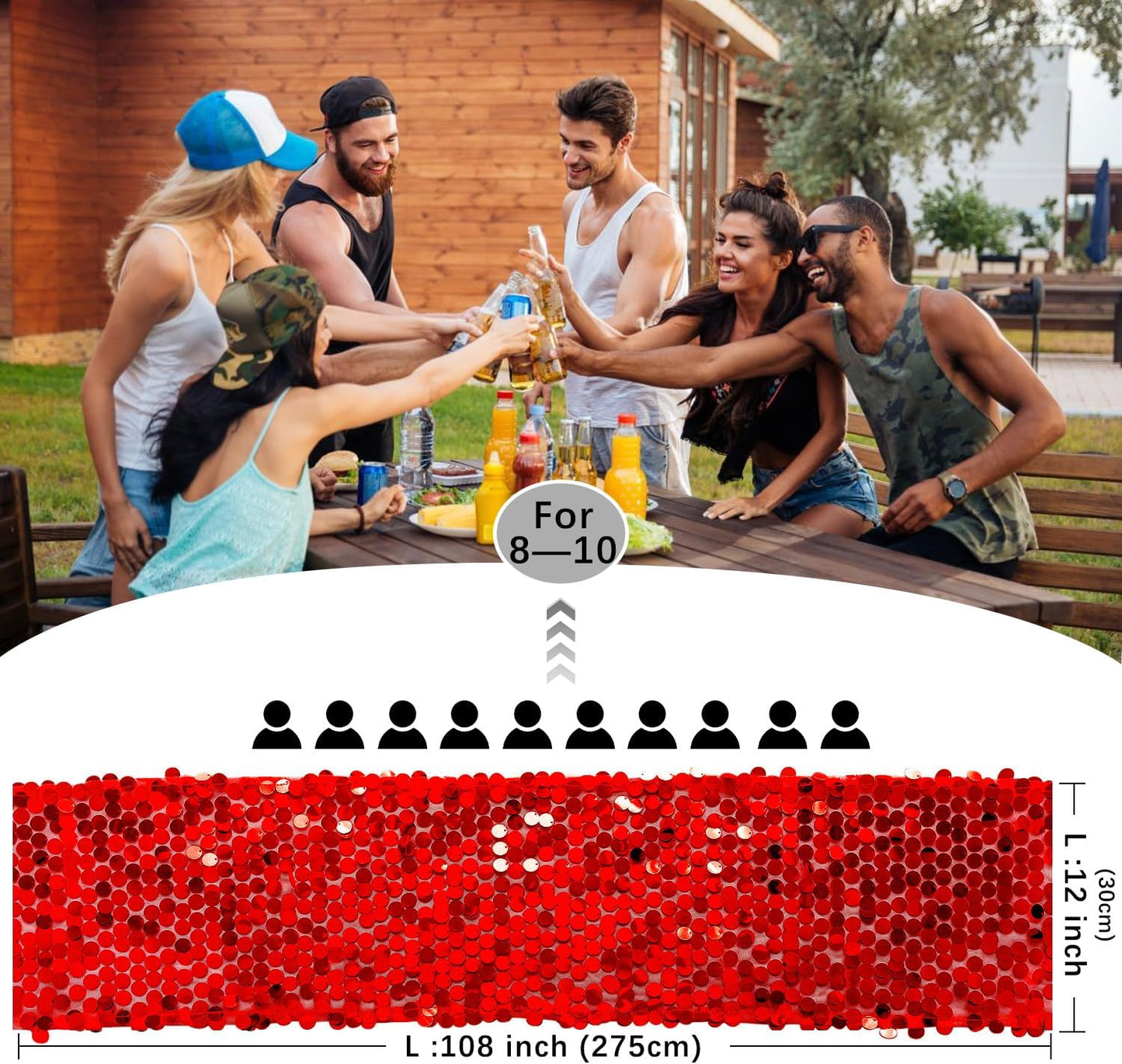 VHH Sequin Table Runner 12 x 108 inches Red Table Runner, Glitter Runner for Party Wedding Birthday, Party Spring Easter Rustic, Birthday Supplies Decorations (1 Pack).