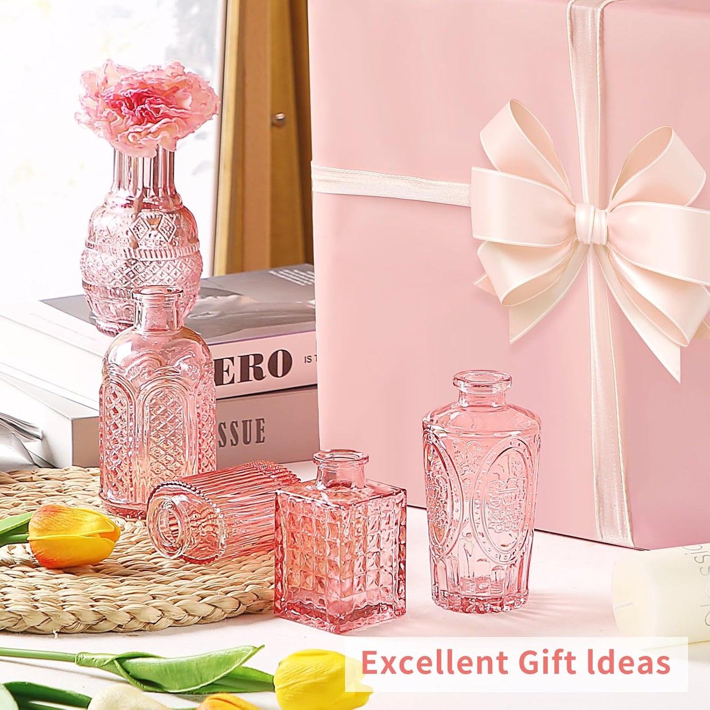 Glass Bud Vases in Bulk Set of 30 Pcs,Small Glass Vases for Flowers as Wedding Centerpieces for Tables,Clear Flower Vases Suitble for Wedding Decorations,Home Decor (Light Pink, 30 pcs)