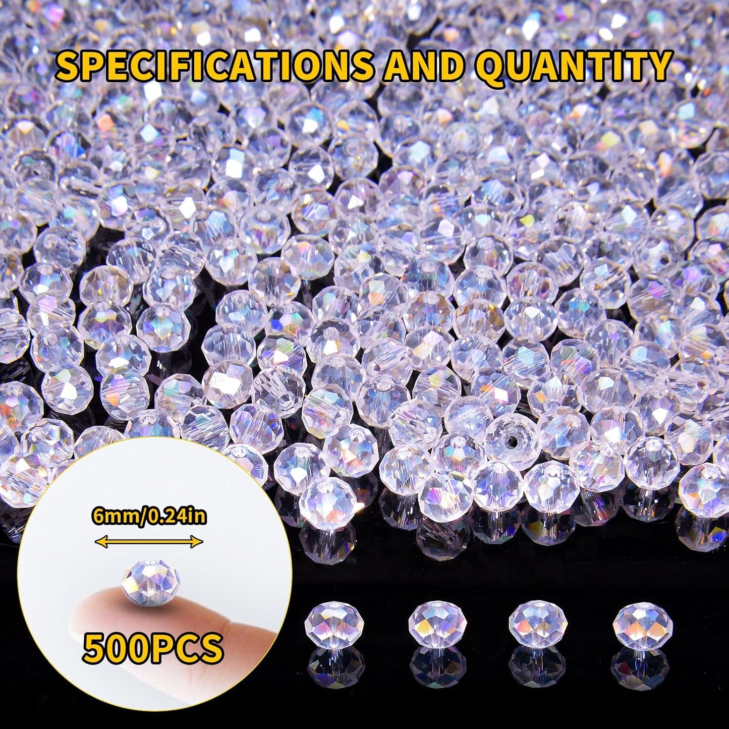 500Pcs 6mm Crystal Glass Beads for Jewelry Making Beads for Bracelets Necklace Pendants Making Supplies(Light Purple)