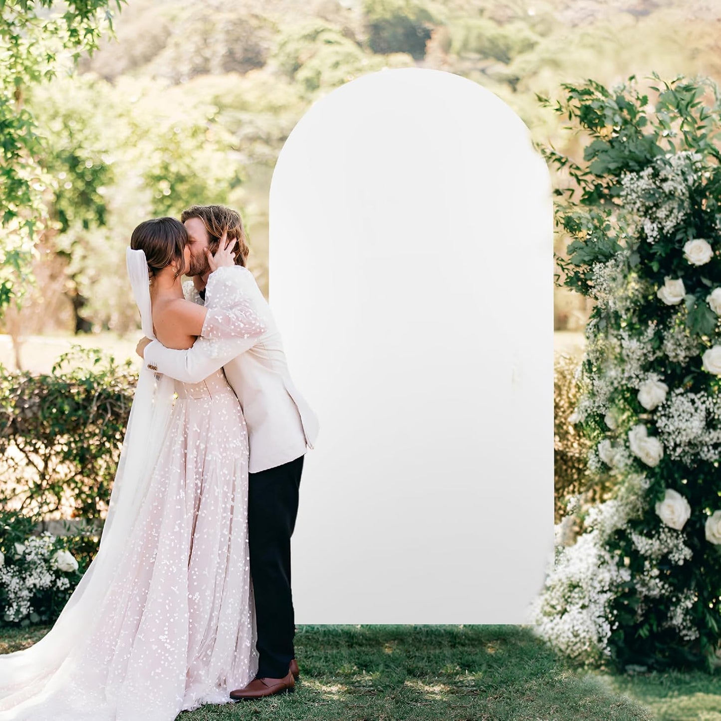 Arch Backdrop Stand Cover 8Ft White Thick Spandex Fabric Arch Backdrop Cover High Elasticity Fitted Round Top for Wedding Birthday Party Baby Shower Garden Decoration