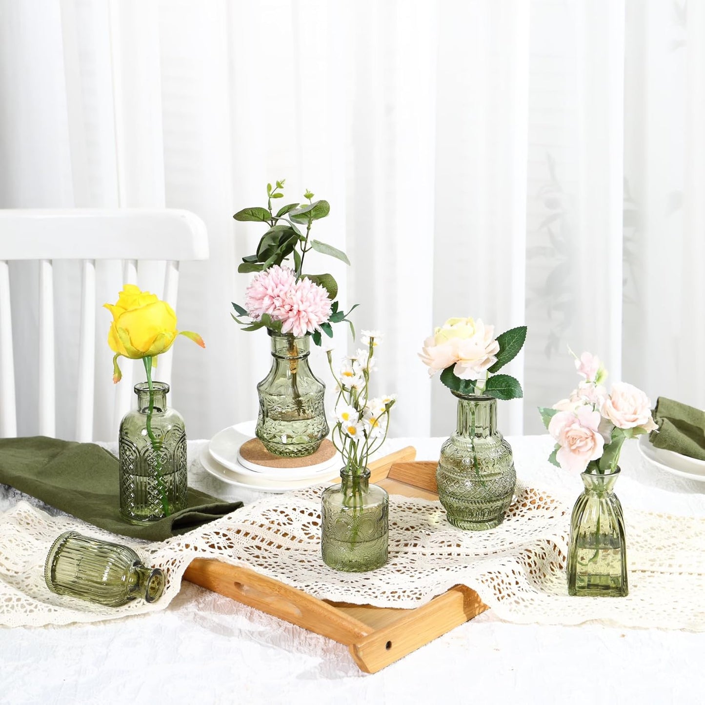 Bud Vases in Bulk 30, Green Glass Bud Vases for Centerpieces, Small Vase for Flowers, Mini Vintage Flower Vase for Centerpieces, Wedding Table Decor, Home Decor