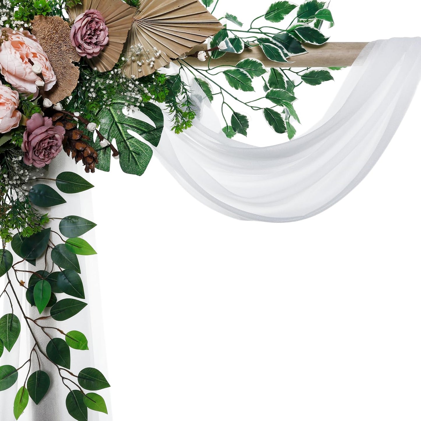 VDS Pack of 1 Panel (30 Inch X 40 Feet) Wedding Arch Draping Fabric Sheer Chiffon Fabric Drapery for Wedding Ceremony Reception Swag Backdrop Canopy Chuppah ARBO Altars Decoration (White)