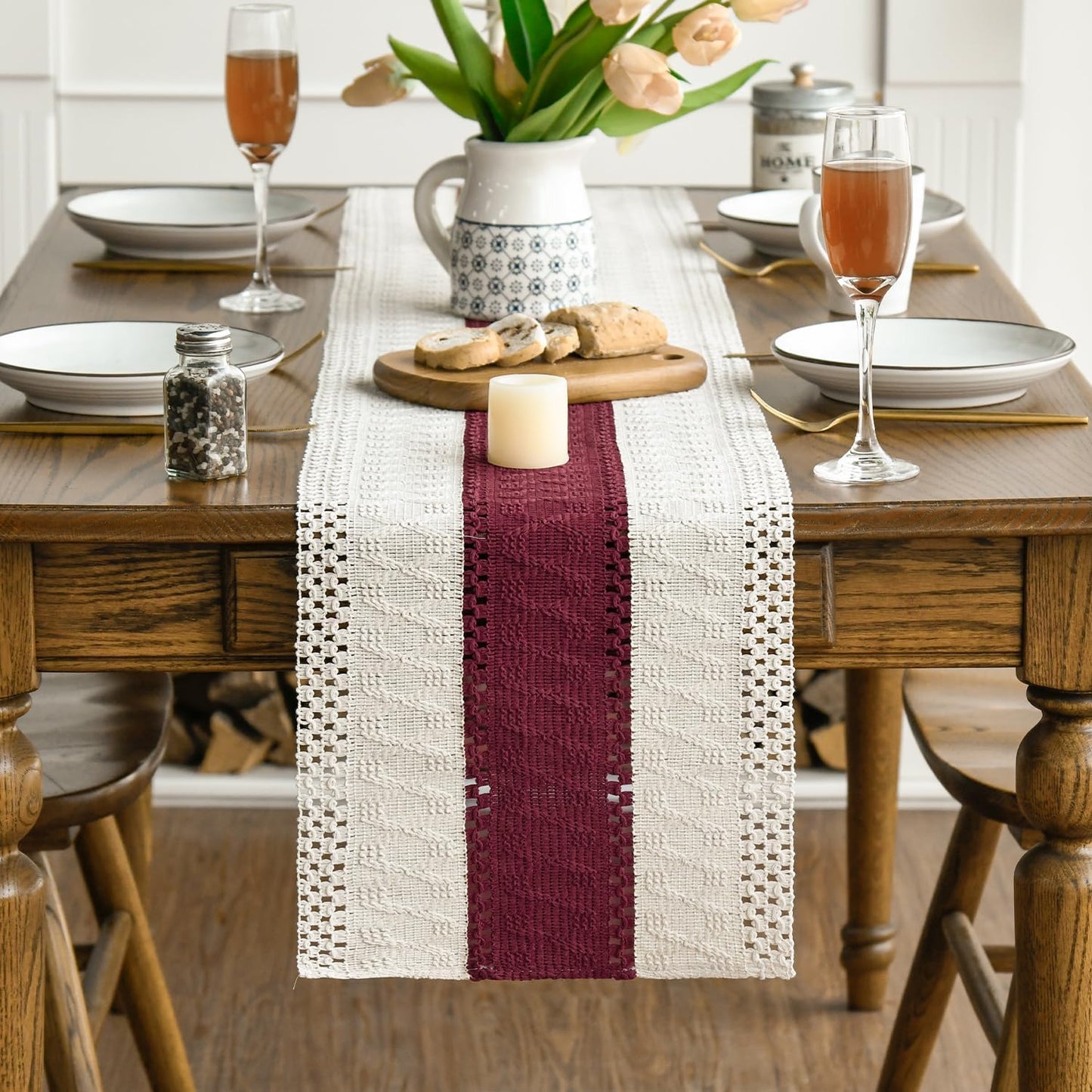 Artoid Mode Red Farmhouse Rustic Table Runner, Seasonal Holiday Hollow Kitchen Dining Table Decoration for Home Party Decor 12x72 Inch
